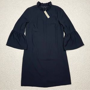 J. Crew Ruffle Neck Long Sleeve Black Shift Dress 365 Crepe